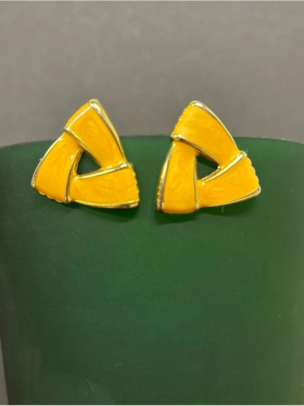 Vintage Yellow Enamel Triangle Knot Stud Earrings - Women's Jewelry